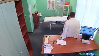 A Wife Has Sex With Her Doctor Immediately After Her Husband Leaves The Room In A Fake Hospital Setting.